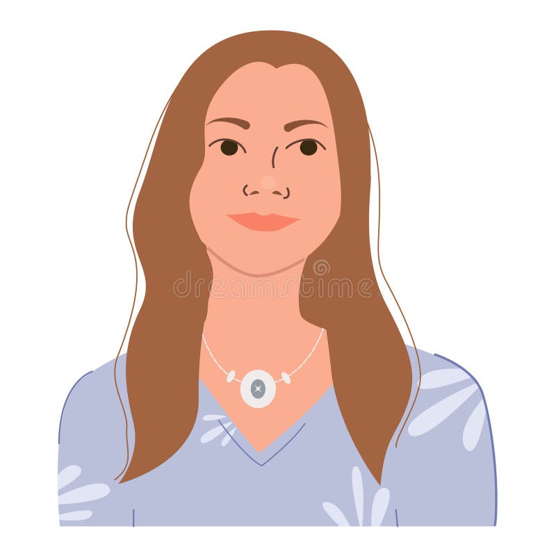 Porträtt av glad leende kvinna. romantiskt ansikte av kvinnlig karaktär stock illustrationer
