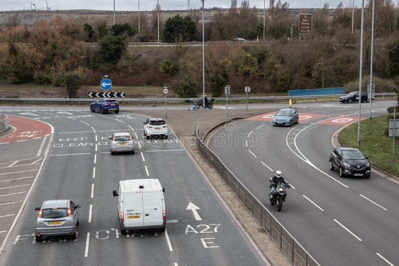 Traffic Approaching a Roundabout on British Roads Editorial Stock Image ...