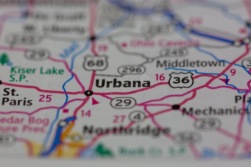 06-14-2021 Portsmouth, Hampshire, UK, Urbana Ohio USA shown on a Geography map or Road map