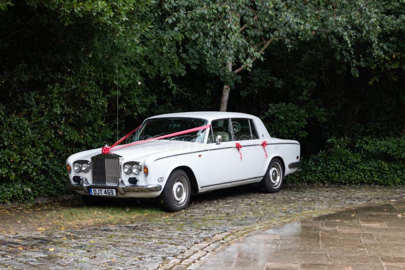 A white rolls royce with ribbons ready to be used as a wedding car royalty free stock photo A white rolls royce with ribbons ready to be used as a wedding car royalty free stock photo
