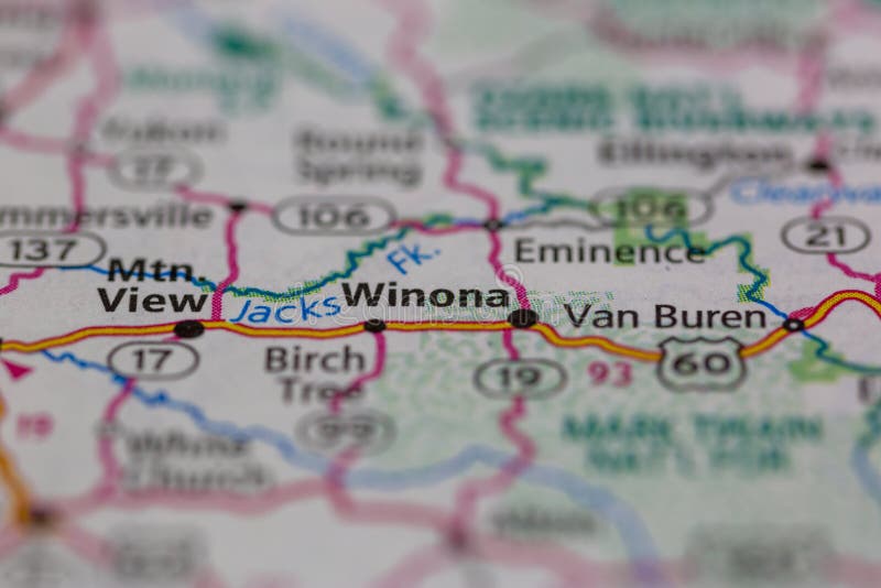 05182021 Portsmouth, Hampshire, UK, Winona Missouri USA Shown on a Geography Map or Road Map
