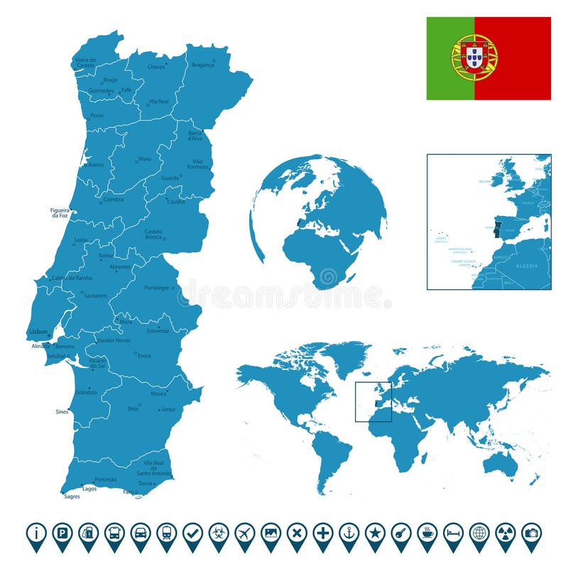 Infográfico Para Portugal, Mapa Detalhado De Portugal Com Bandeira