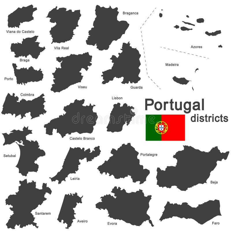 Districts of Portugal. Map of Regional Country Administrative Divisions  Ilustração do Vetor - Ilustração de simplificado, cartografia: 146003119