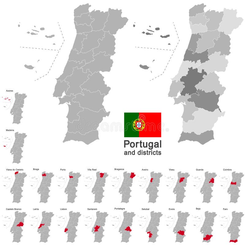 Districts of Portugal. Map of Regional Country Administrative Divisions  Stock Vector - Illustration of administrative, divided: 146003119