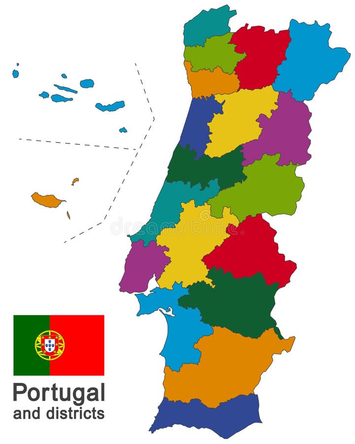 Mapa Detalhado Portugal Com Subdivisões. Mapa Administrativo De Portugal  Com Os Distritos E Cidades Designados Pelos Estados E Ilustração do Vetor -  Ilustração de vila, portugal: 205087747