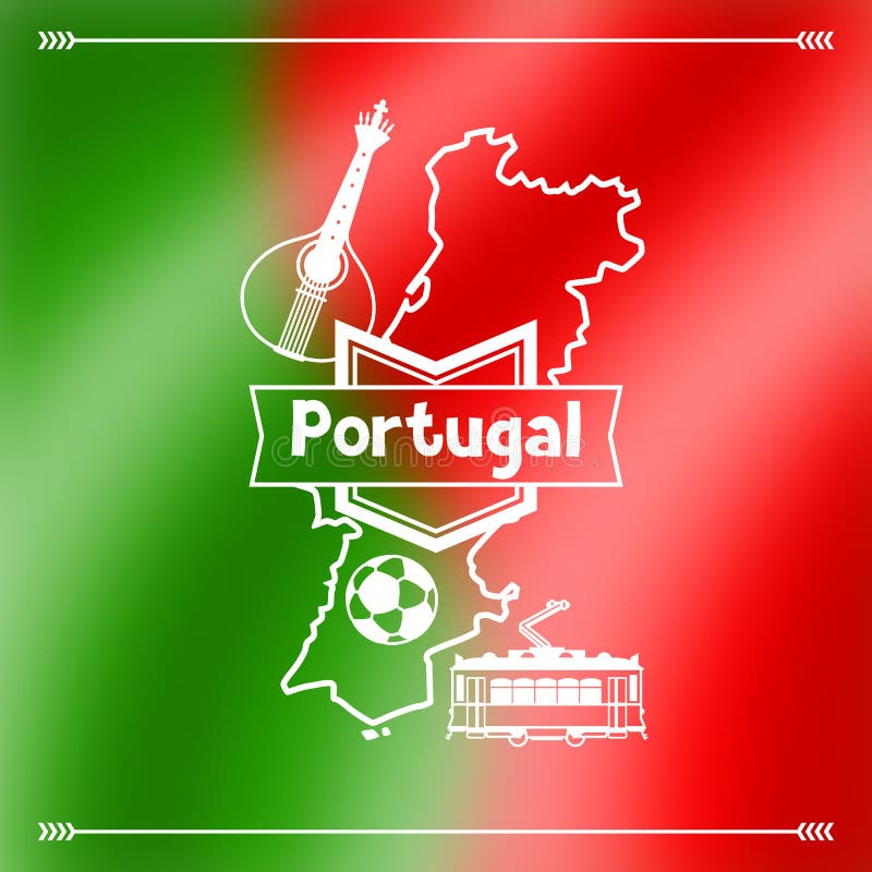Portugal-Hintergrunddesign Portugiesische nationale traditionelle Symbole auf unscharfer Flagge lizenzfreie abbildung Portugal-Hintergrunddesign Portugiesische nationale traditionelle Symbole auf unscharfer Flagge lizenzfreie abbildung