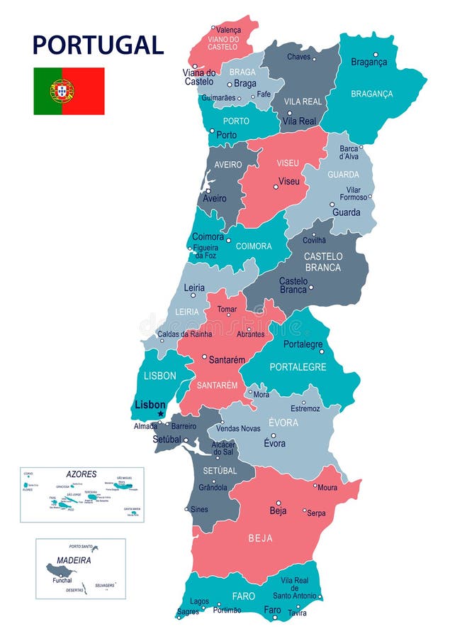 Mapa Político Azul Do Vetor De Portugal Ilustração do Vetor - Ilustração de  portugal, nearsighted: 122928244