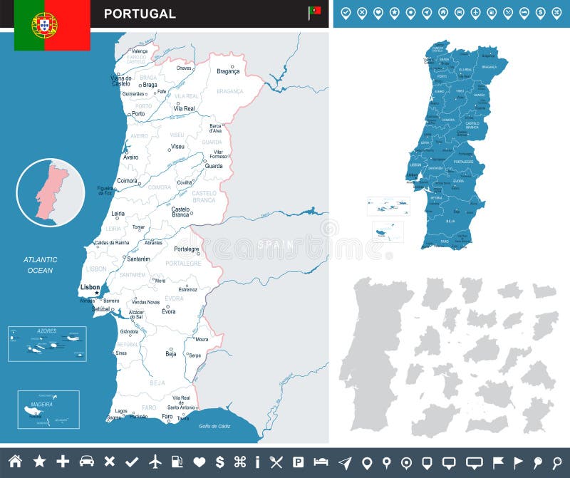 Mapa de Portugal Districs ilustração do vetor. Ilustração de real - 1475805
