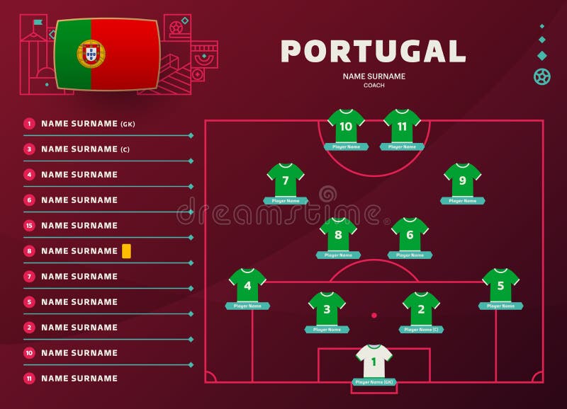 portugal world football tournament 2022 vector wavy flag pinned to