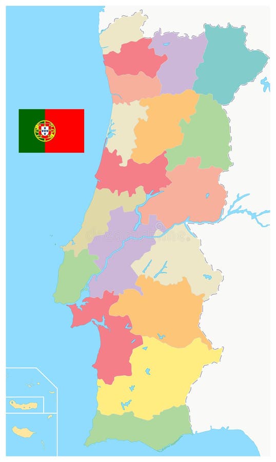 Districts of Portugal. Map of Regional Country Administrative Divisions  Ilustração do Vetor - Ilustração de dividido, fino: 147145792