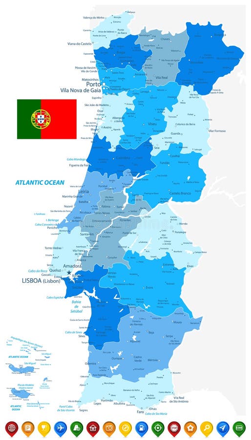 Portugal Map Administrative Divisions Isolated on White Stock