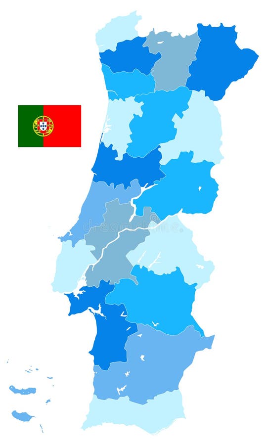 Colorful Portugal political map with clearly labeled, separated