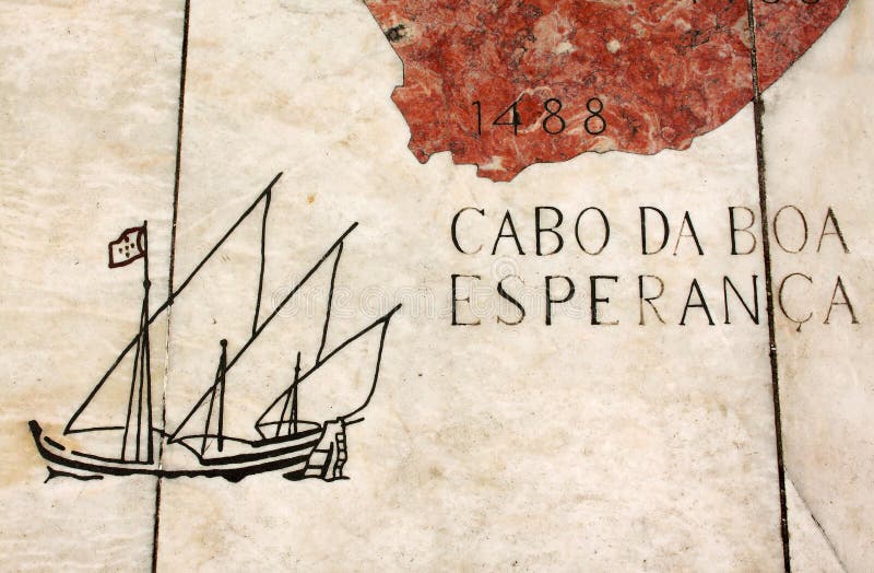 Portugal, map of Portuguese voyages of discovery in marble