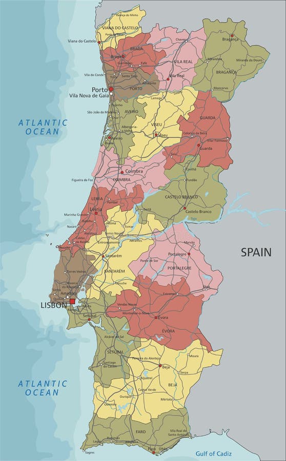 Vetores de Mapa Político Editable Altamente Detalhado De Portugal