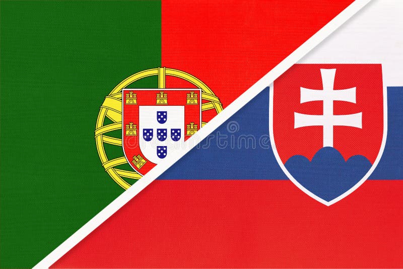 Portugal and Slovakia, symbol of national flags from textile. Championship between two European countries