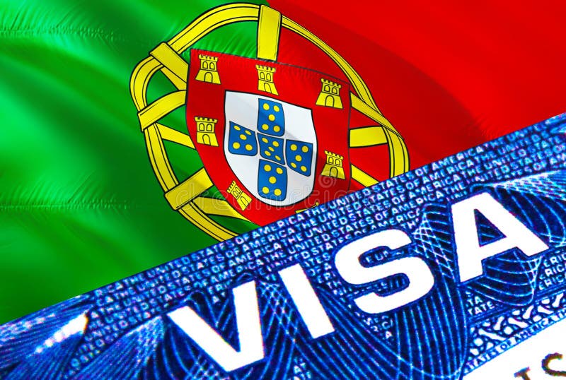 Portugal visa document close up. Passport visa on Portugal flag. Portugal visitor visa in passport,3D rendering. Portugal multi royalty free illustration
