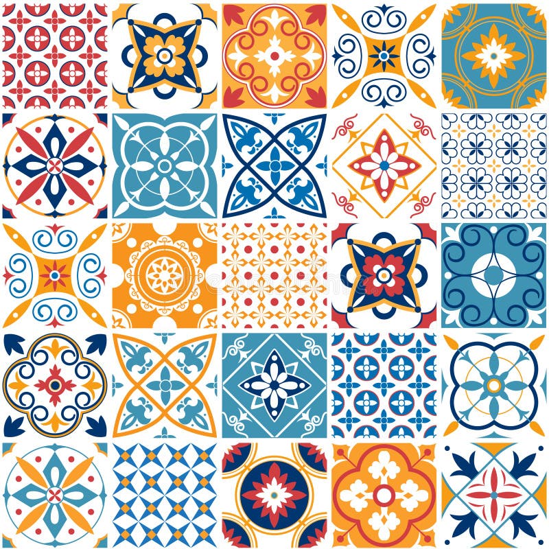 Portugalia bezszwowy wzór Rocznik ceramicznej płytki śródziemnomorska tekstura Geometryczni płytka wzory i ścienne druk tekstury. Portugalia bezszwowy wzór Rocznik ceramicznej płytki tekstury kształtów śródziemnomorskiego retro symetrycznego azulejo deseniowy taflować Geometryczny płytka wzorów i ściennego druku projekta tekstur wektoru abstrakcjonistyczny set