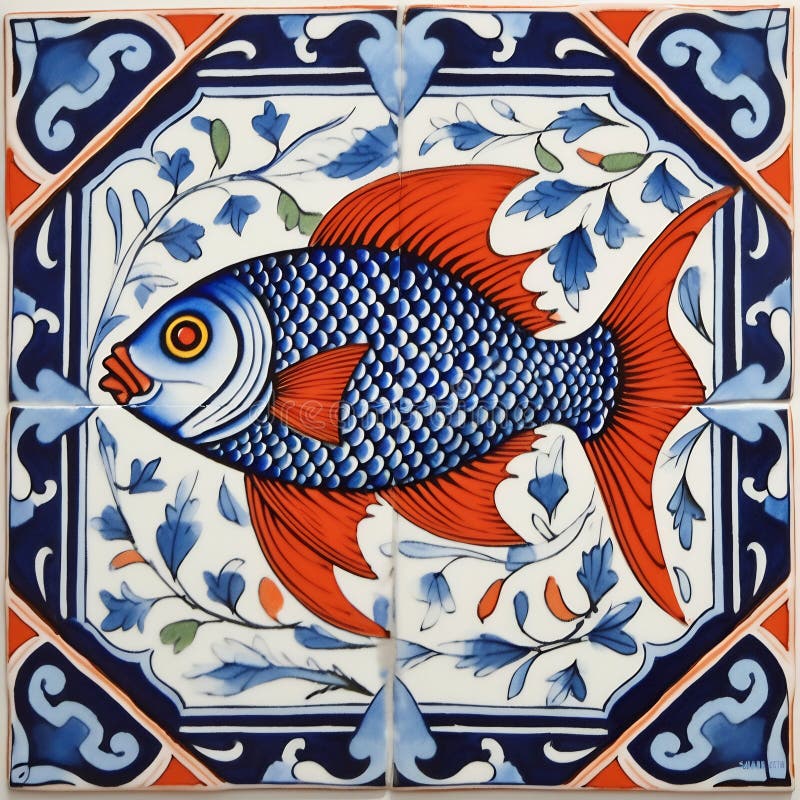 Portuguese Sardine Fish on Typical Traditional Tile Stock Illustration ...