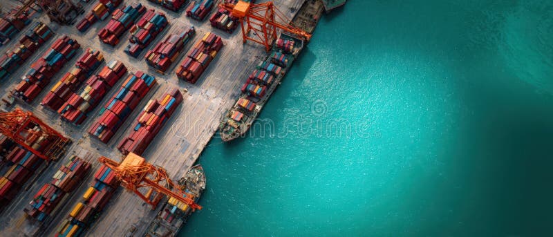 Portul aglomerat de transport maritim umplut cu nave de containere colorate și macarale. imagine generată de AI royalty free stock photography