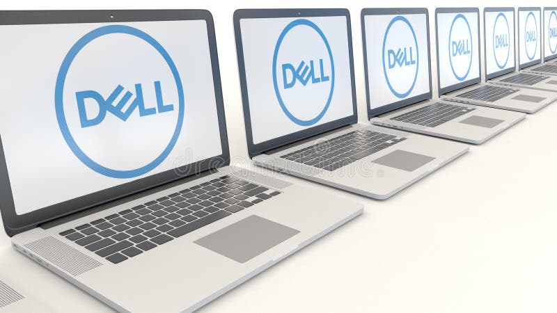 Portáteis modernos com Dell Inc logo Rendição conceptual do editorial 3D da informática