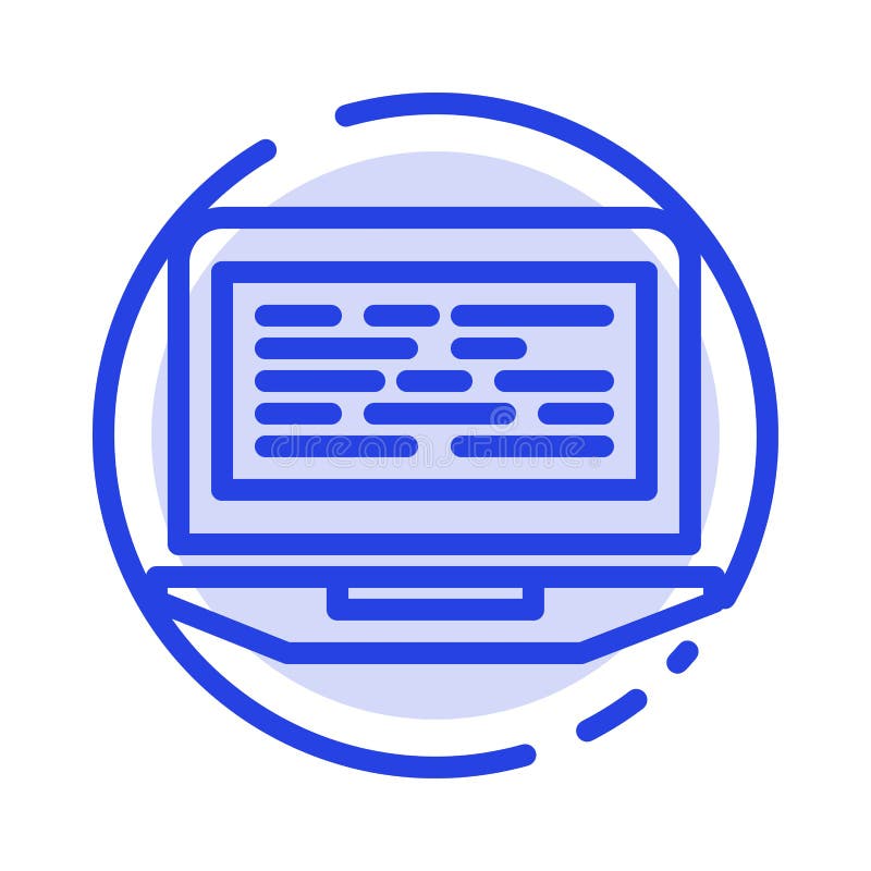 Portátil, codificação, código, tela, linha pontilhada azul linha ícone do computador ilustração royalty free