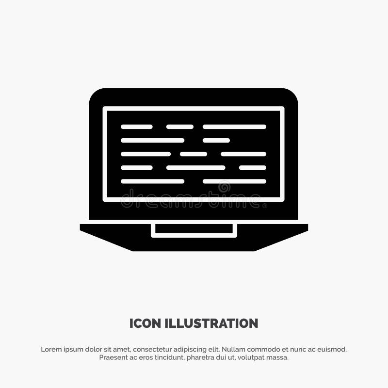 Portátil, codificação, código, tela, vetor contínuo do ícone do Glyph do computador ilustração do vetor
