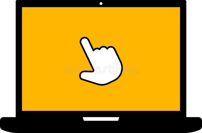 Portátil con cursor en pantalla. Haga clic en el icono del vector del portátil. Ordenador con el símbolo del puntero del ratón ais libre illustration