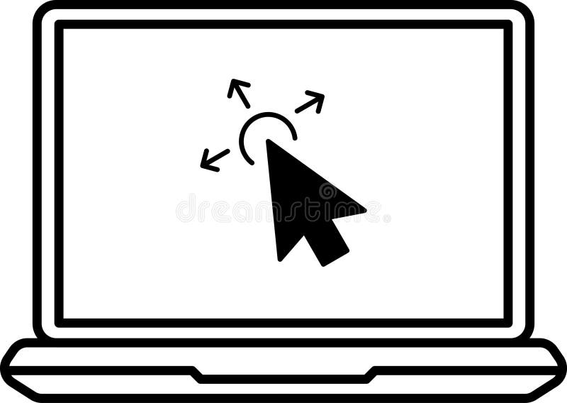 Portátil con cursor en pantalla. Haga clic en el icono del vector del portátil. Ordenador con el símbolo del puntero del ratón ais stock de ilustración