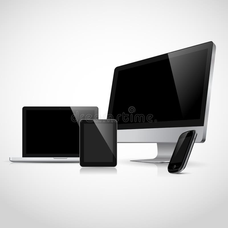 Portátil realístico, tabuleta, monitor, telefone ilustração stock Portátil realístico, tabuleta, monitor, telefone ilustração stock