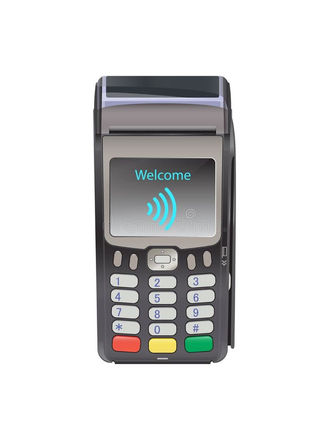 POS Terminal for Contactless payment with welcome wifi, communication technology. Near-field communication protocol. vector illustration POS Terminal for Contactless payment with welcome wifi, communication technology. Near-field communication protocol. vector illustration