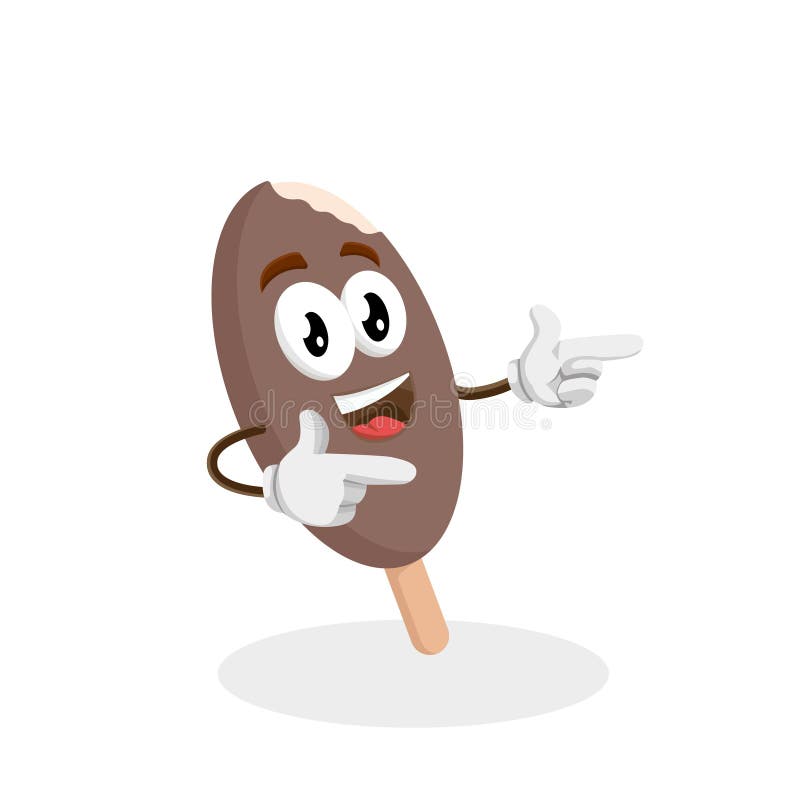 Pose da mascote e do fundo do chocolate do gelado olá! ilustração royalty free