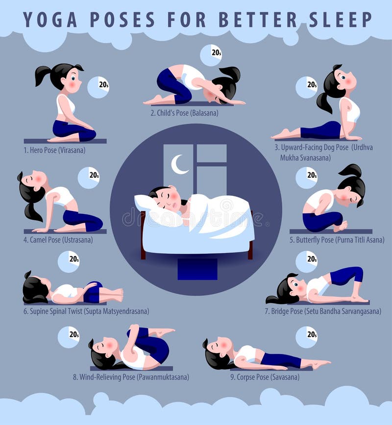 Pose di yoga per migliore sonno illustrazione vettoriale Pose di yoga per migliore sonno illustrazione vettoriale