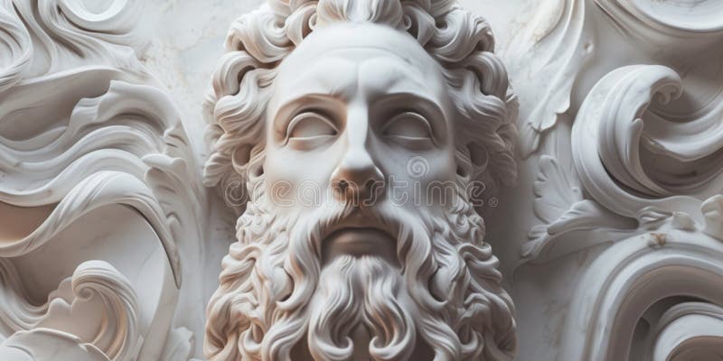 Poseidon, The Greek Sea God, Immortalized In A Stunning Aigenerated Marble Sculpture, Copy Space vector illustration