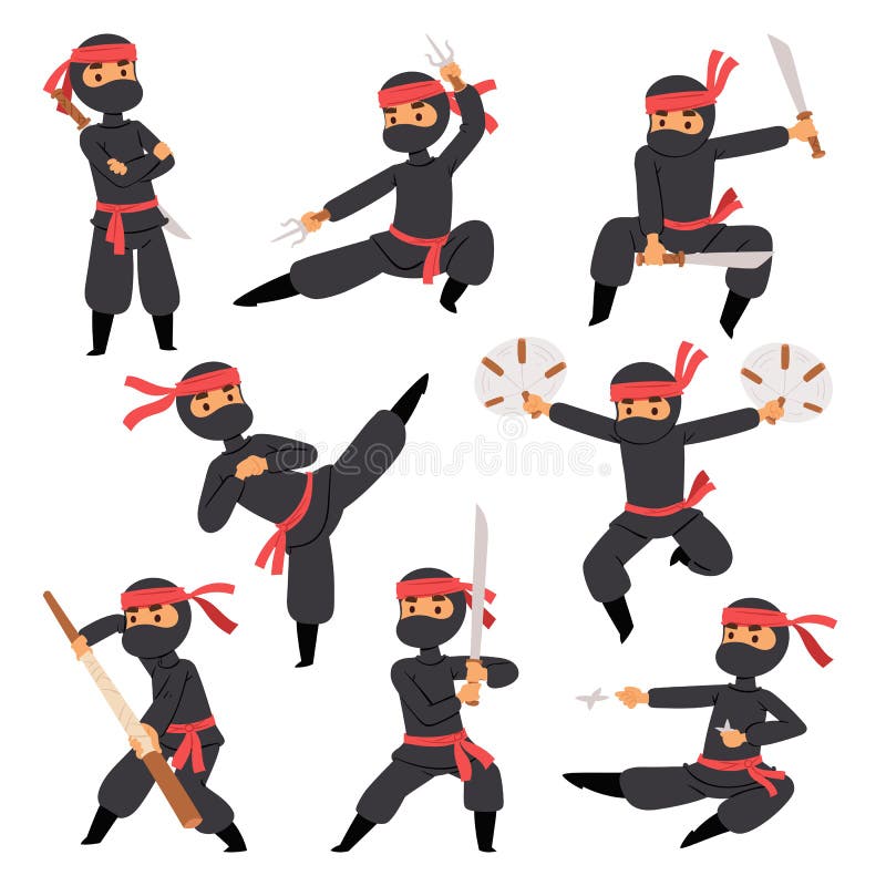 Vetores de Personagem Ninja Lutador De Desenho Animado Bonito Com Espada  Para Ilustração Infantil Impressões E Cartazes Guerreiro Asiático Com  Conjunto De Espadas Lutador Em Traje Preto E Máscara Vetor Coleção Isolada