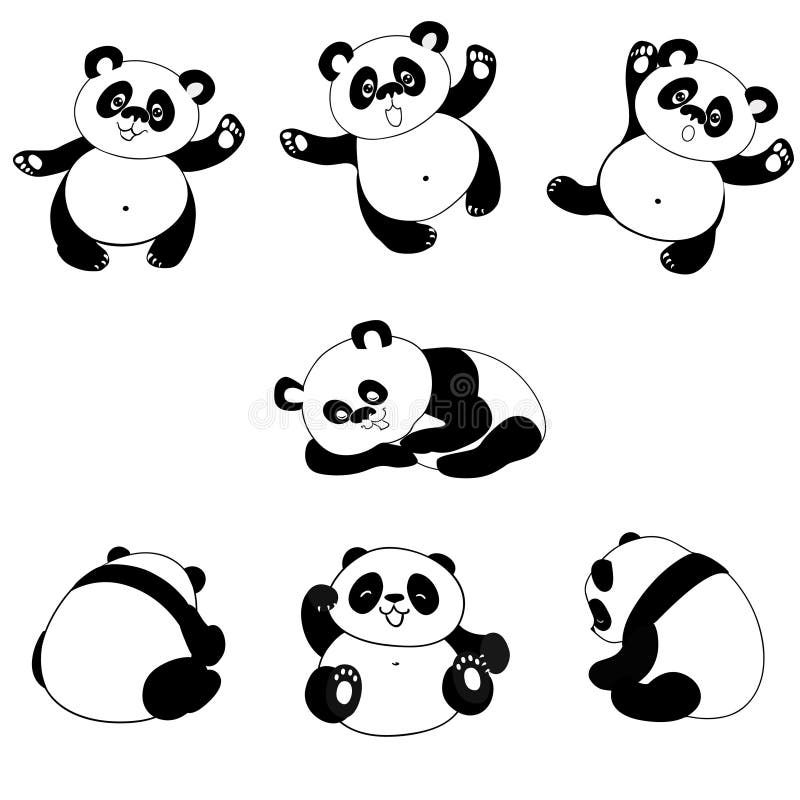 Panda Bonito. Pandas Engraçados Dos Desenhos Animados Comendo Bambu,  Dormindo, Sentado, Segurando Balões. Mascote De Ursos Asiáticos Felizes No  Conjunto De Vetores De Poses Diferentes. Caráter Segurando Caixa De  Presente, Coração Grande