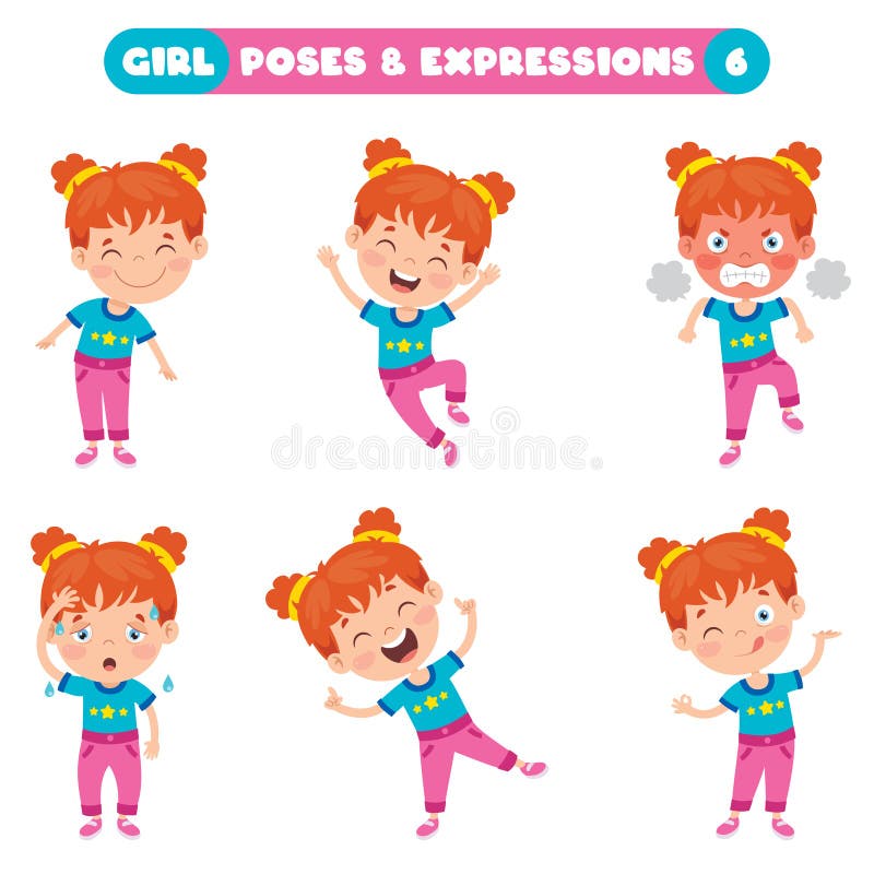 Poses and Expressions of a Funny Girl Stock Vector Illustration of