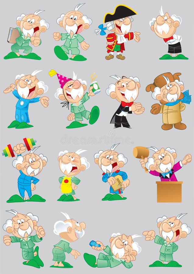 Poses and images of cartoon grandfather