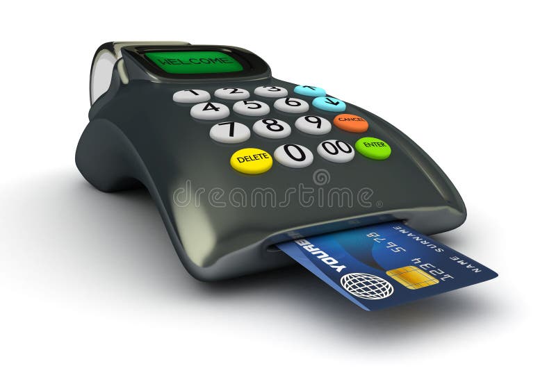 3D POS-terminal with credit card isolated. 3D POS-terminal with credit card isolated