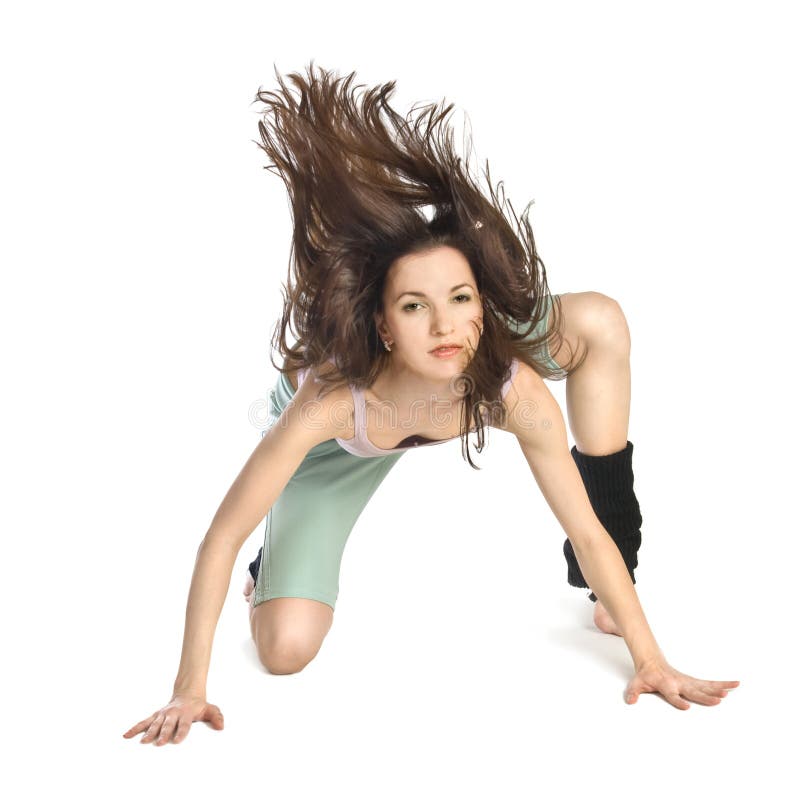Posing young dancer with hair in motion stock photography