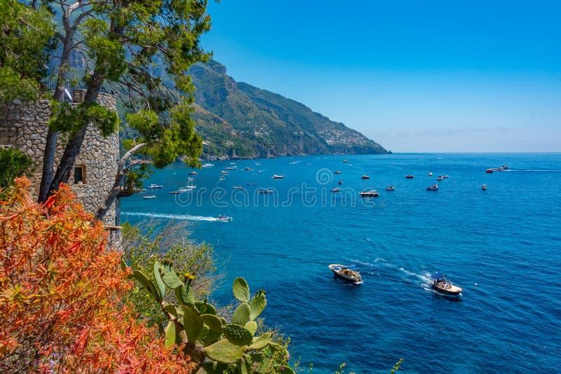 Positano, Italy, May 21, 2022 Motor Boats at the Positano Beach