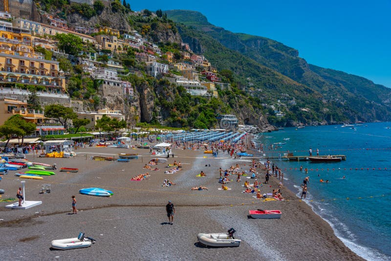 Positano, Italy, May 21, 2022 Sunny Day on the Positano Beach