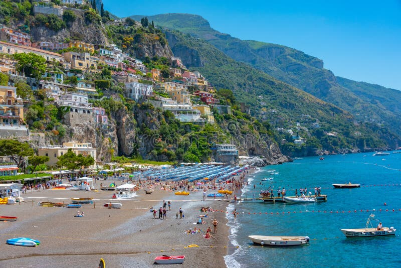 Positano, Italy, May 21, 2022 Sunny Day on the Positano Beach