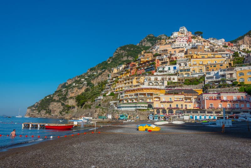 Positano, Italy, May 21, 2022 Sunny Day on the Positano Beach
