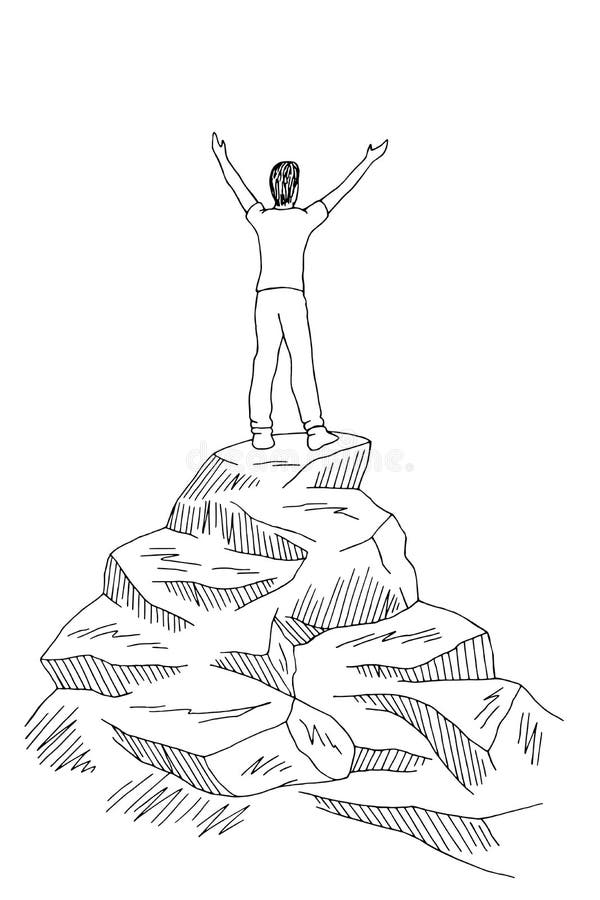 Position d'homme sur le vecteur blanc noir graphique d'illustration de croquis de montagne supérieure de falaise illustration libre de droits Position d'homme sur le vecteur blanc noir graphique d'illustration de croquis de montagne supérieure de falaise illustration libre de droits