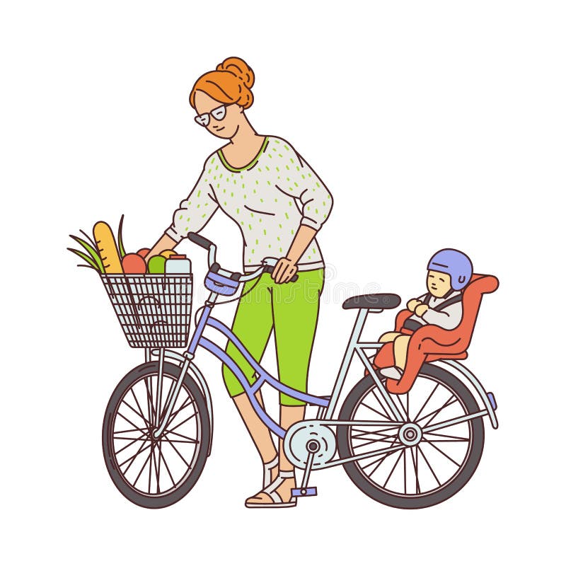 Enfantez Monter Un Velo Avec La Fille Dans Le Siege De Bebe Illustration De Vecteur Illustration Du Famille Femelle Enfantez Monter Un Velo Avec La Fille Dans Le Siege De Bebe Illustration De Vecteur Illustration Du Famille Femelle
