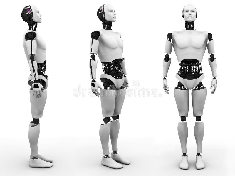 Position masculine de robot, trois angles différents. illustration de vecteur
