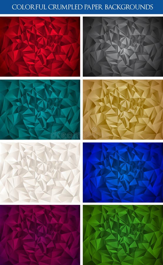 Colorful origami wrinkled paper backgrounds vector set. Colorful origami wrinkled paper backgrounds vector set