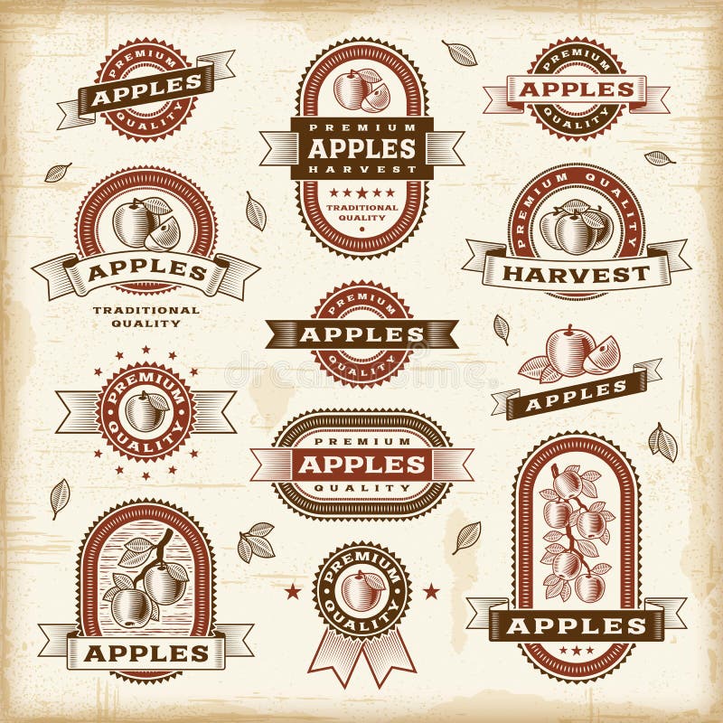Positionnement d'étiquettes de pomme de cru illustration de vecteur Positionnement d'étiquettes de pomme de cru illustration de vecteur