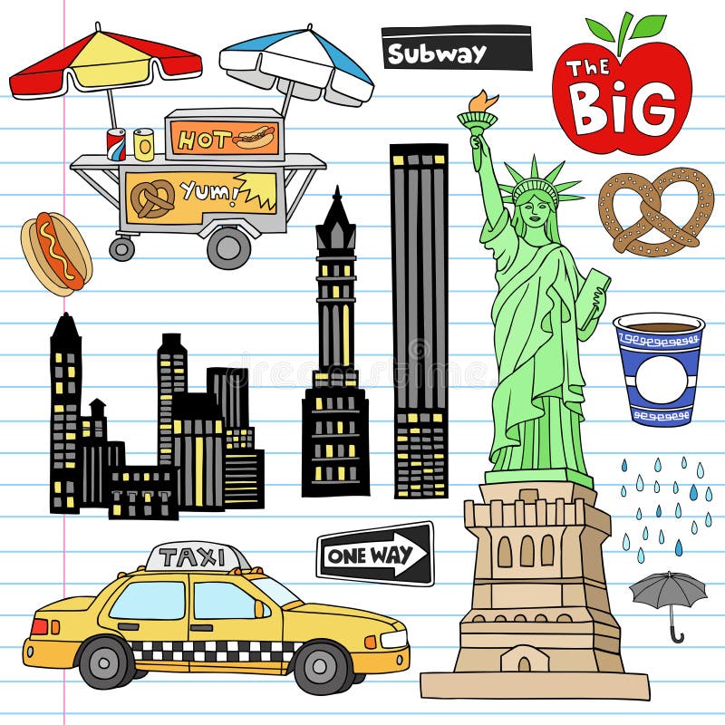 Positionnement de vecteur de griffonnage de cahier de New York City Manhattan illustration libre de droits Positionnement de vecteur de griffonnage de cahier de New York City Manhattan illustration libre de droits