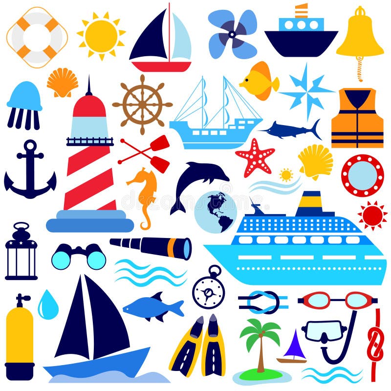 Set of nautical icons vector. Set of nautical icons vector